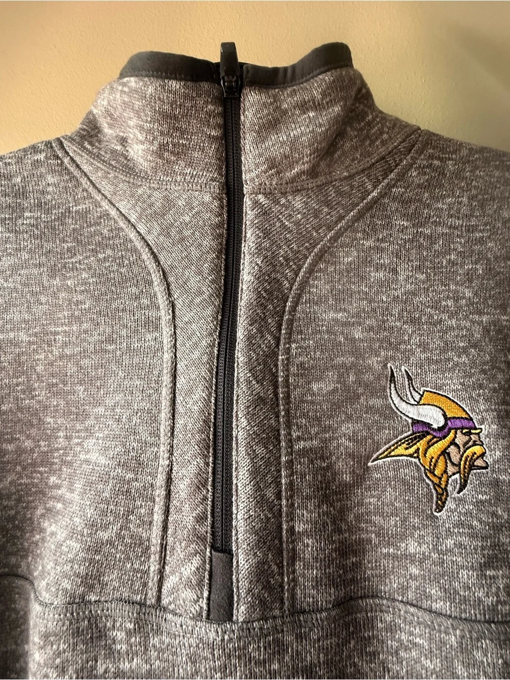 Men's Antigua Gray Quarter-Zip Pullover with Embroidered Minnesota Vikings Logo